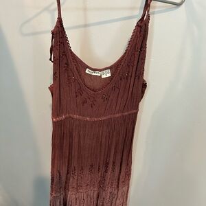raya sun Embroidered Sleeveless Maxi Dress in Deep Mauve